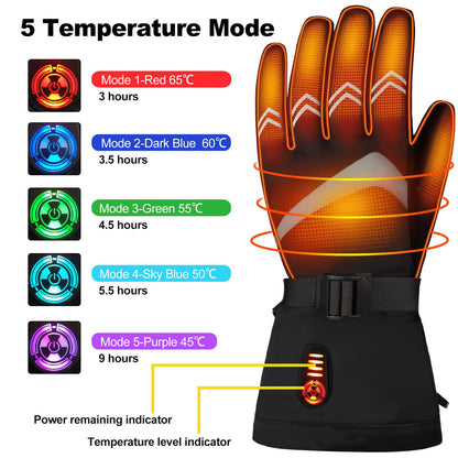 HATMIG Heated Gloves, Electric Heated Gloves Women Men, Rechargeable Heated Gloves Waterproof 5 Heating Levels Ski Gloves-L