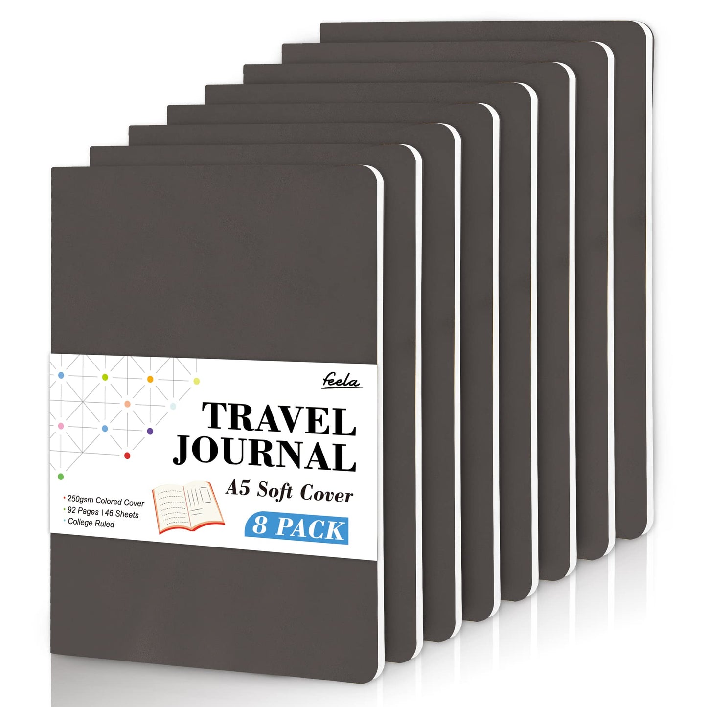 feela Softcover Notebooks, A5, lined, college ruled for work, lined travel journal for men and women, notepad, school supplies, business, writing, notebooks, gray, 8