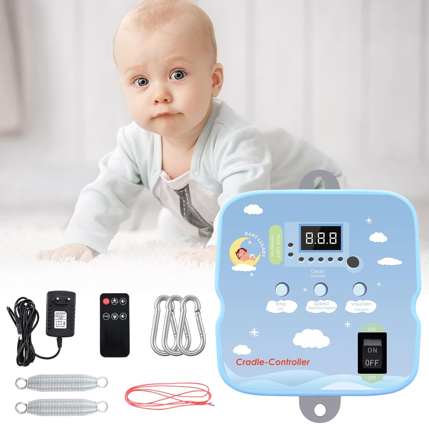 Motorized baby swing, SenDeluz swing motor with 2 pieces of spring and remote control, Electric baby swing controller with timer, Adjustable speed and volume, 20 kg capacity.