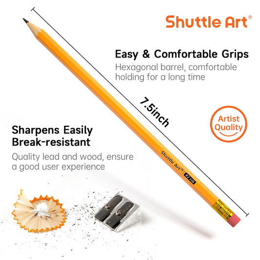 Shuttle Art HB pencils, 350 sharpened yellow pencils with eraser, graphite pencils in bulk packaging, classroom supplies for writing, drawing, and sketching.