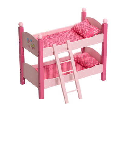 Bayer Chic 2000® Doll Bed Bunk Bed - Papilio Pink Rose - Doll Bunk Bed with Ladder & Bedding - Fits dolls up to 48 cm - Doll Accessories, Wooden Doll Bed