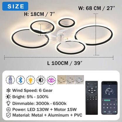 YUNZI Modern Ceiling Fan with Light, LED 72W Dimmable Ceiling Fan Light, Ceiling Fan Lamp for Living Room Bedroom Kitchen, 6 Speeds, White 100cm