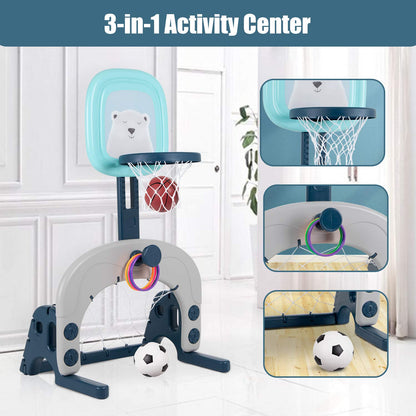 Hadwin Kids Basketball Hoop Set, 3-in-1 adjustable basketball stand & soccer goal & throwing game for toddlers, sports for boys and girls, suitable for indoor use.