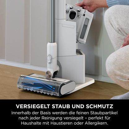 Shark Clean and Empty Cordless Vacuum with Anti Hair Wrap, up to 40 minutes runtime, self-cleaning system, for pet hair, carpets and hard floors, with LED lights, quiet operation, white/blue, BU3521EU