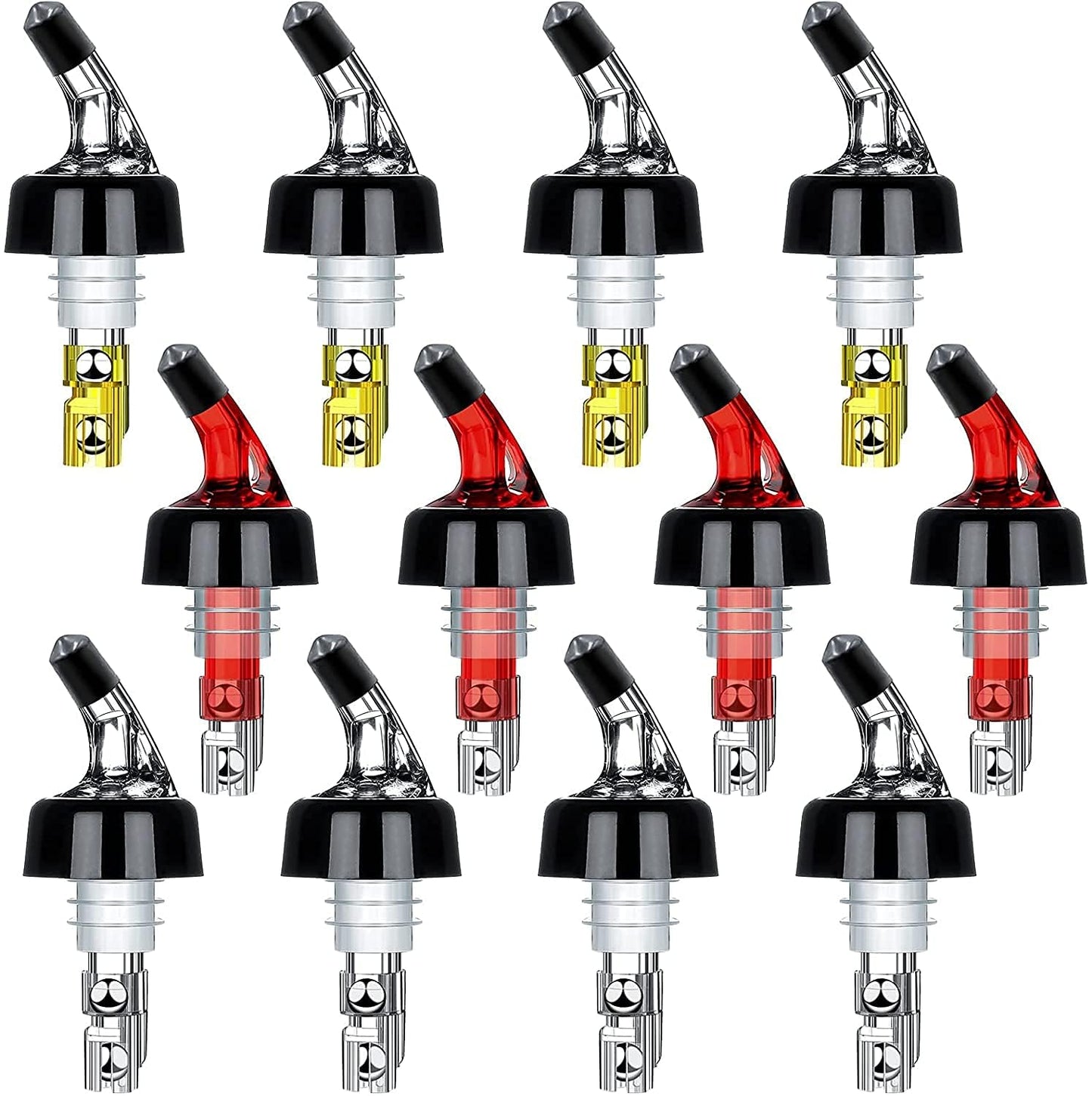12 pieces of bottle pourer spouts with 3cl portion control and dust cover. Perfect for measuring and pouring cocktails.