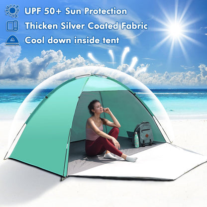 Beach tent, UV protection 50+ Family tent XXL Beach tent Front and back door with zipper Privacy screen Ventilation Wind protection Sun protection Beach shelter Small pack size for beach, garden