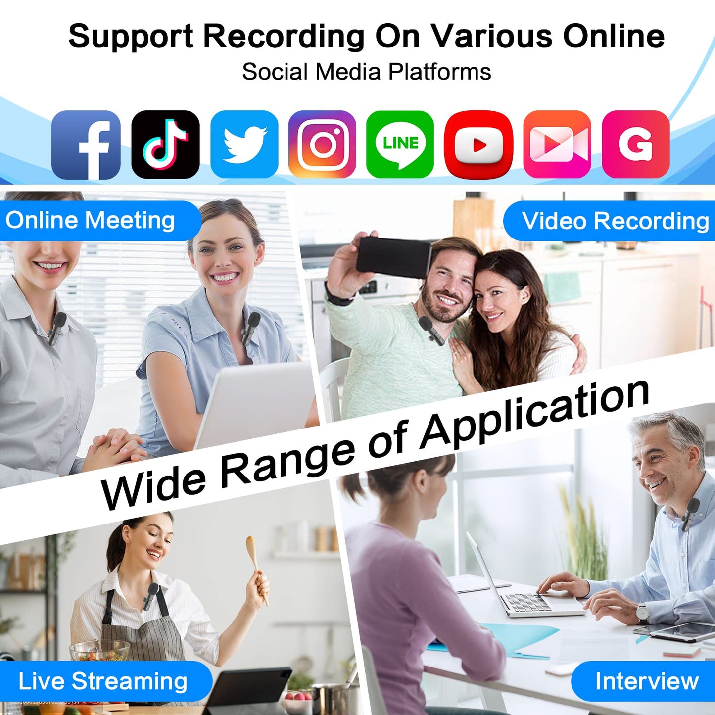 OSA Lavalier Microphone, Wireless Mini Microphone for Camera/Computer/Laptop/MacBook/Phone with Power Display, Dual wireless lavalier microphone with built-in noise reduction chip.