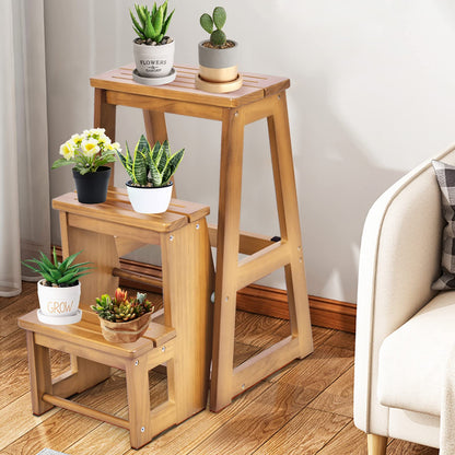 GIANTEX Wooden Step Stool 3 Steps, Folding Step Ladder Foldable Step Stool, Wooden Step Ladder Foldable, Household Step Small, Pine Wood Folding Steps (Walnut)