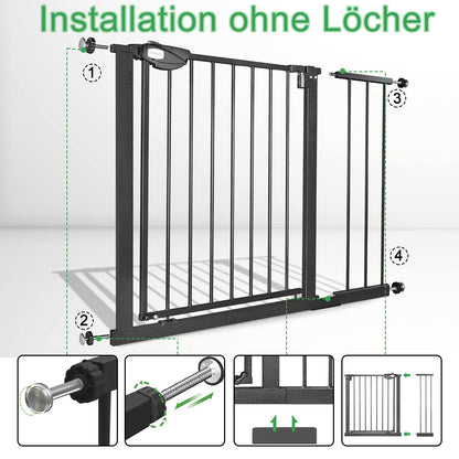 On door safety gate stair gate for children auto-close baby stair gate door gate, without drilling, 180° two-way opening (85-95 cm, Black)