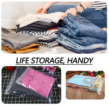 100 pieces of zipper bags 350mmX450mm resealable 160μm waterproof plastic bags with zip lock closure. Can hold clothing, shoes, scarves, and gloves.