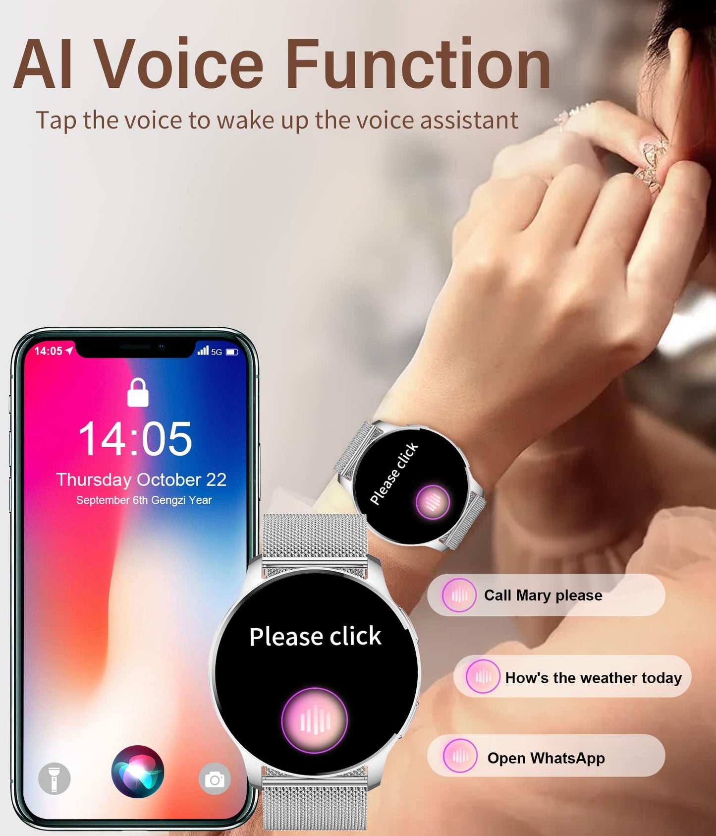 niolina Smartwatch for Women with Phone Function, 1.32 Inch HD Full Touchscreen Watch with Heart Rate Monitor Sleep Tracker Step Counter 20 Sport Modes IP67 Fitness Tracker for Android iOS, Silver