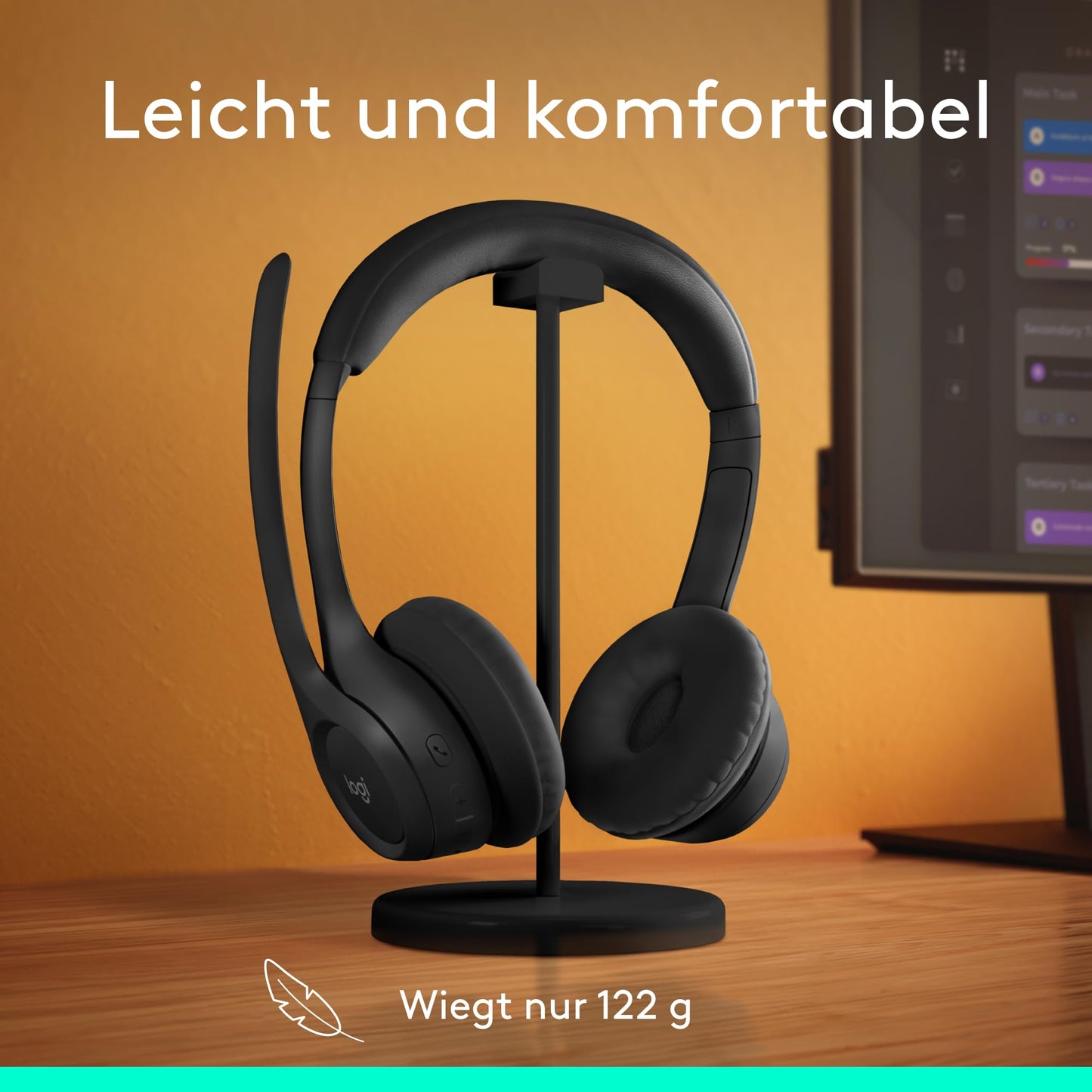 Logitech Zone 300 Wireless Bluetooth Headset with microphone includes noise cancellation, compatible with Windows, Mac, Chrome, Linux, iOS, iPadOS, Android - Black