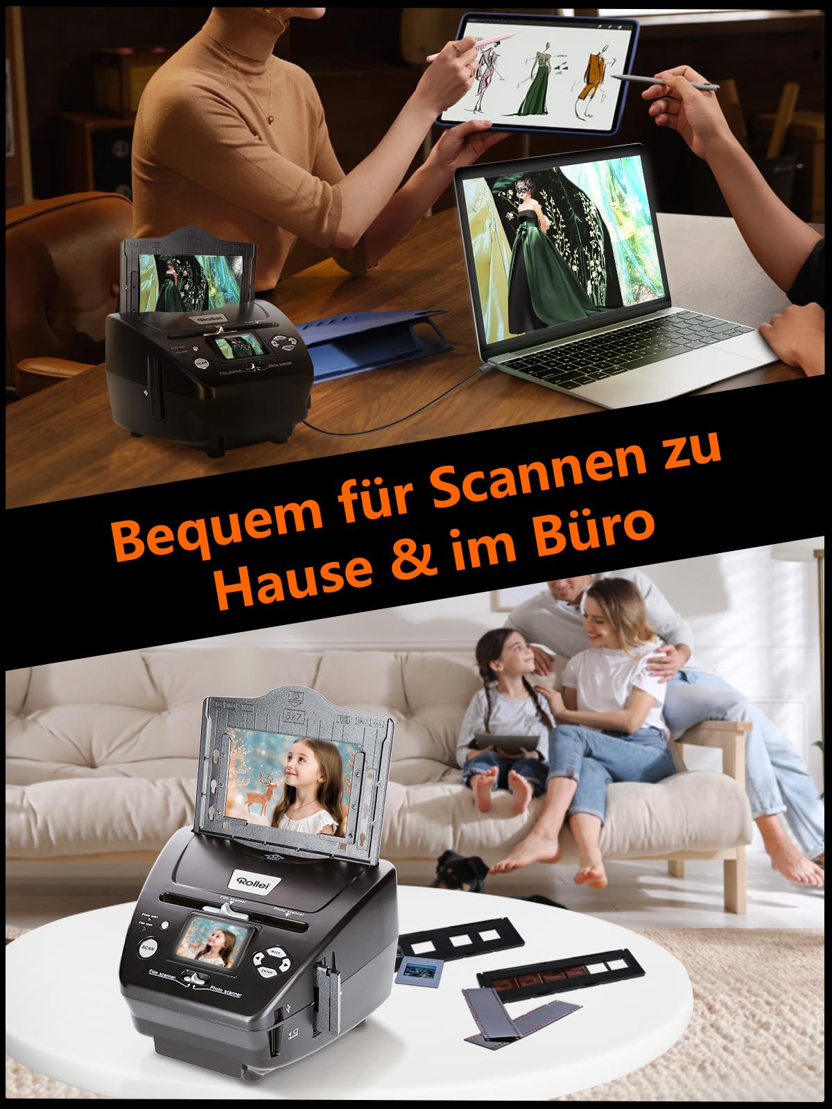 Rollei PDF S 240 SE Multiscanner for photos slides and film negatives 35mm 135, 3R/4R/5R photo and business card digitizer device with color monitor, photo scanner slides negatives digitizing.