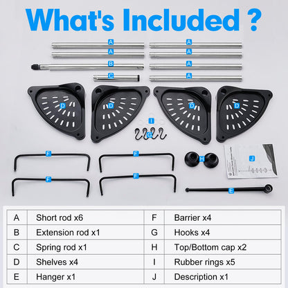 ZHUGE Telescope Shower Shelf, adjustable corner shelf for the shower with 4 shelves, 4 hooks, 1 towel bar for bathroom storage, rustproof, 70-330 cm from floor to ceiling, Black