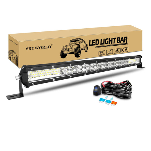 SKYWORLD LED work light bar 61cm 216W spotlight floodlight combo off-road lighting LED auxiliary light for 4x4 SUV ATV UTV car tractor, with 12V wiring harness.
