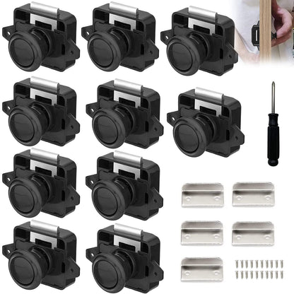 10 pieces of RV locks, Metal Push Button Catch Door Lock Furniture Lock Cabinet Locks Knob Lock Door Latch for RV Caravan Yacht Cabinet Door, Black