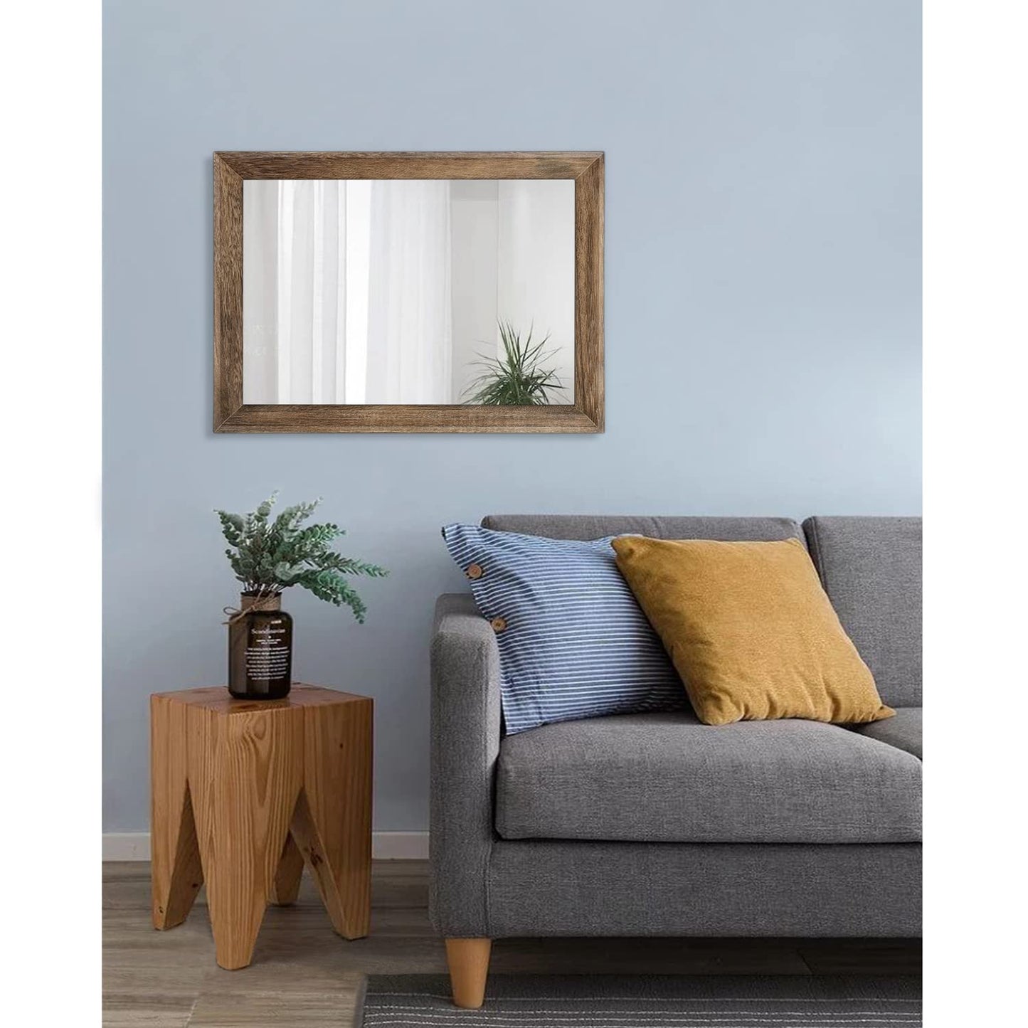 AAZZKANG Rustic Wood Mirror Rectangular Decorative Large Wall Mirror 50x40cm with Frame Bedroom Living Room Bathroom Hanging Mirror Brown