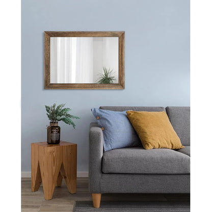 AAZZKANG Rustic Wood Mirror Rectangular Decorative Large Wall Mirror 50x40cm with Frame Bedroom Living Room Bathroom Hanging Mirror Brown