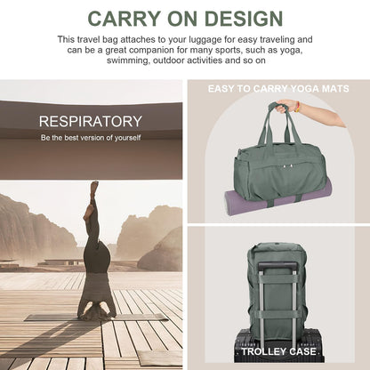 HYC00 Sport Duffel Bag Women's Sports Bag with Shoe Compartment Women's Weekender Travel Bag Carry-on Bag for Airplane Gym Bag Swim Bag Training Bag Overnight Bag, Army Green
