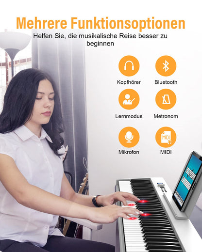OYAYO Piano 88 Keys Keyboard Support Illuminated Keyboard and MIDI Bluetooth, Digital Piano with Piano Sticker Music Stand for Beginner Child Adult or Gift