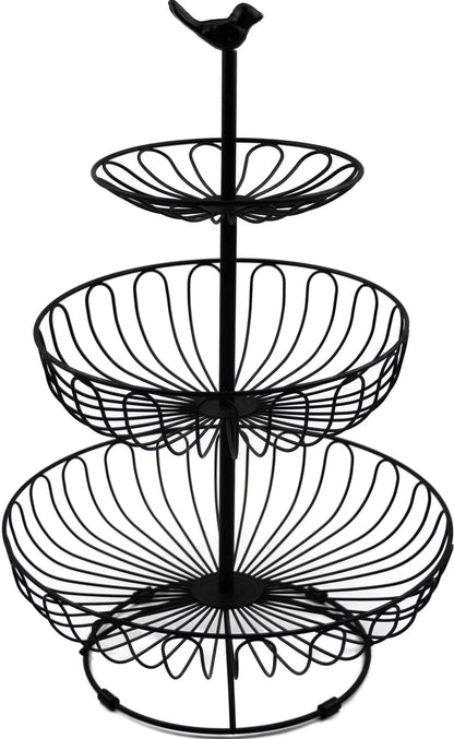Auroni delicate fruit tier round 3-tier fruit basket fruit bowl metal - black - modern - decorative for more counter space eye-catcher - country style
