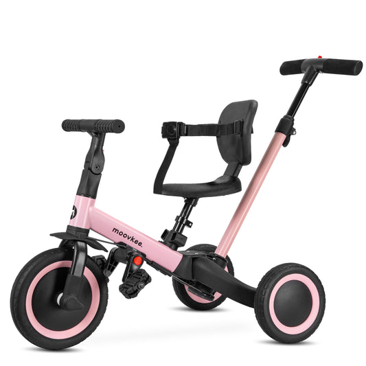 Tricycle from 1 year with push handle 6in1 - Pink balance bike - Tricycle with push handle - Baby bike from 1 year - Children's bike - Balance bikes - Safety balance bike for your child thanks to 3-point harness.