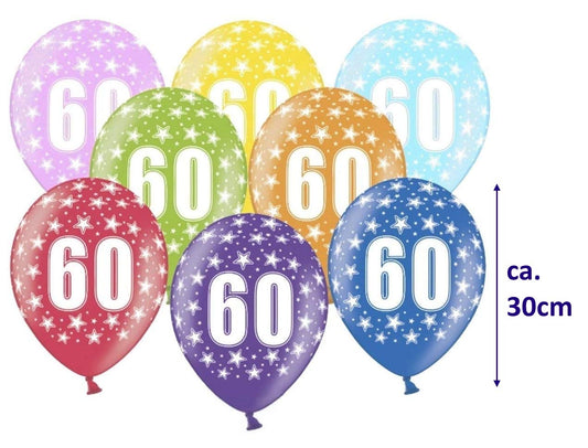 10 colorful balloons 60th birthday balloon 60 Made in EU size 12" metallic decor 60th birthday women men 60 birthday balloon number 60