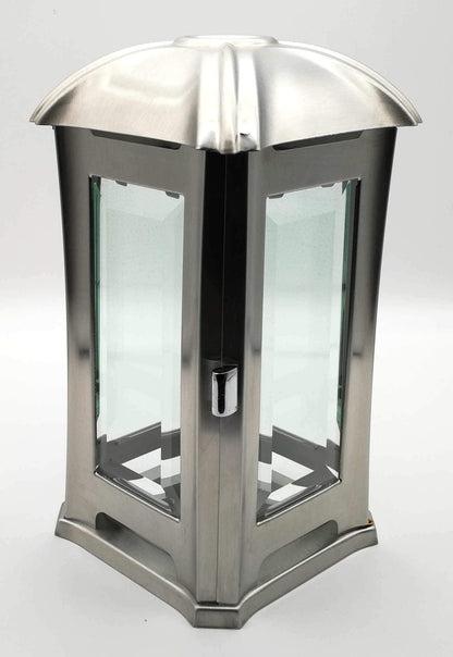 Grave lantern, grave lamp, stainless steel grave light with faceted glass panes including LED grave light 24 cm ... (brushed matte)