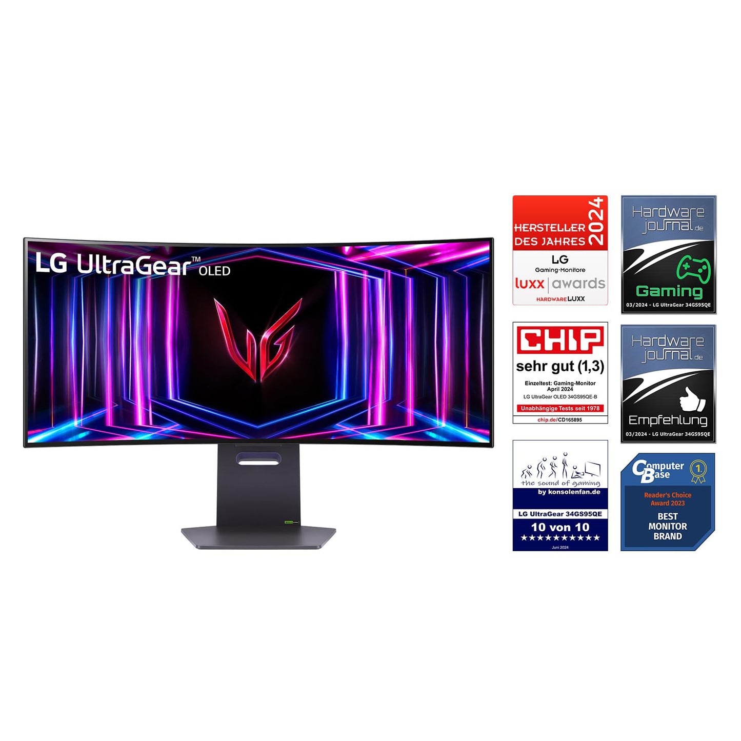 LG Electronics 34GS95QE-B.AEU UltraWide QHD UltraGear Gaming OLED Monitor, 34" (86cm), 3440 x 1440 resolution, 0.03ms GtG, 240Hz refresh rate, HDR400 TRUE BLACK, NVIDIA G-Sync Compatible, AMD FreeSync Premium Pro - Gray
