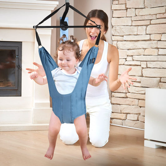 COSTWAY Baby Door Jumper, Adjustable Length, Door Swing, Door Frame Jumper with Door Clamp, for Infants 6-12 Months (Blue)