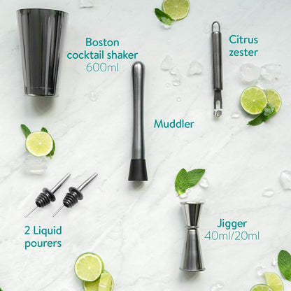 Navaris Cocktail Set Cocktail Shaker Mixer - 11-piece mixer set - accessories for cocktails like a pro - bar tools including recipe book