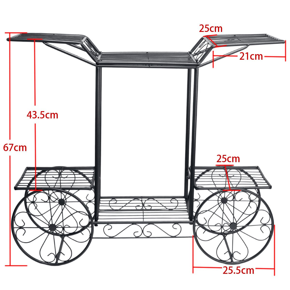 Flower staircase 2 levels, Made of metal, Plant stand for indoor and outdoor use, Dimensions: approx. 67x79x25 cm (Black)