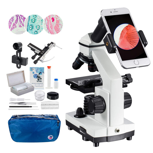 MAXLAPTER 2000x microscopes Moving ruler microscopes Laboratory LED with prepared and blank slides Microscope lens adapter accessories