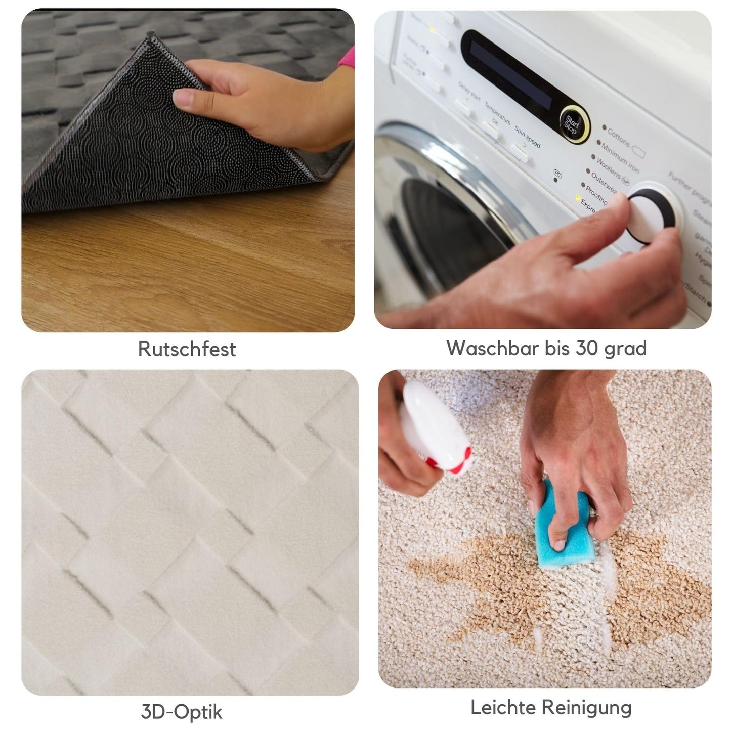 the Rio carpet - modern and soft rug for living room or bedroom with non-slip backing and 3D effect. Fluffy surface, easy to care for and durable. Cream color, 200 x 280 cm.