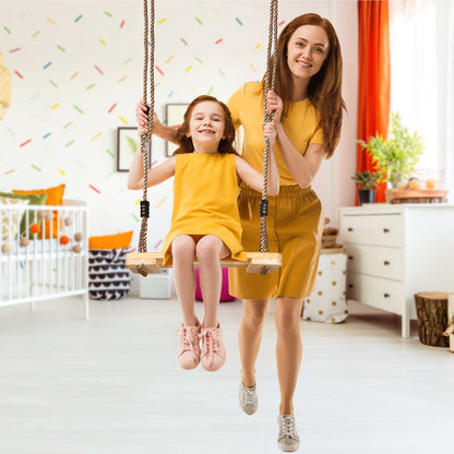 EXTFANS Wooden Swing Outdoor/Indoor | Stable family corner up to 160kg with adjustable ropes | Safe swing seat for kids & adults (40x16x3cm) | For garden, patio, balcony