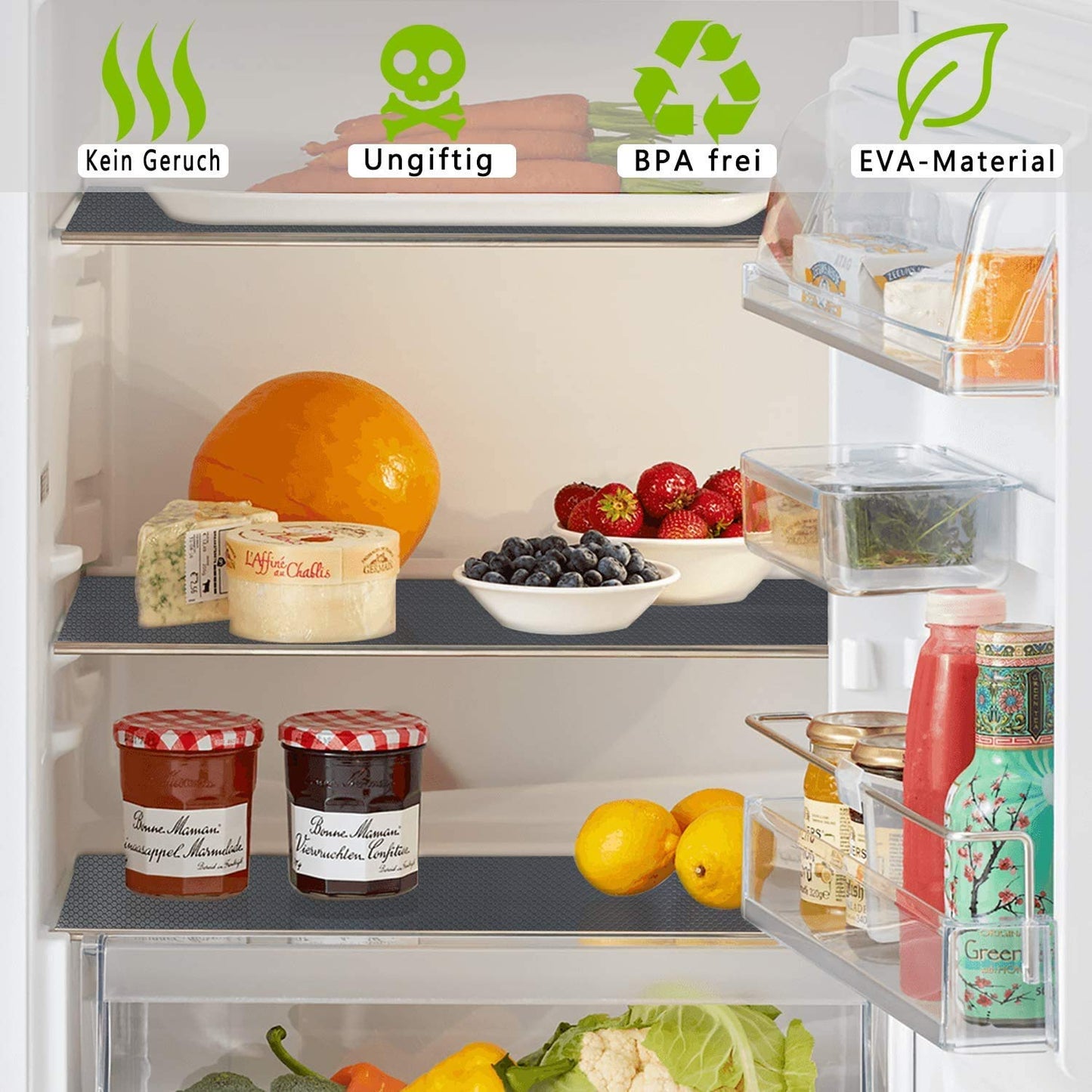 Shelf liner kitchen drawer mats, non-adhesive EVA material refrigerator liners with waterproof, durable refrigerator table placemats for cabinet, drawer lining (Gray, 60cmx500cm)
