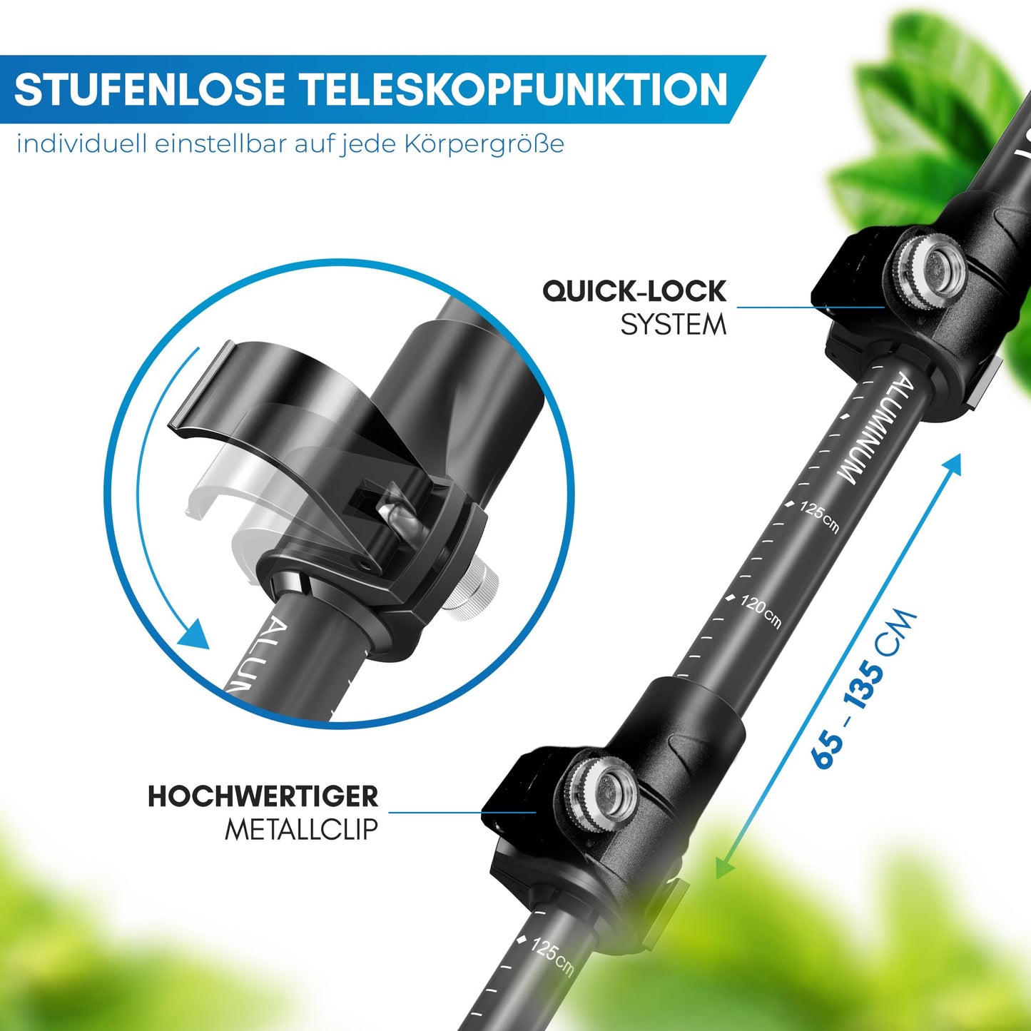 NORDMUT® hiking poles telescope aluminum | Nordic walking sticks for women and men | Ultra-lightweight trekking poles [with rubber buffer set] adjustable with genuine cork grip.