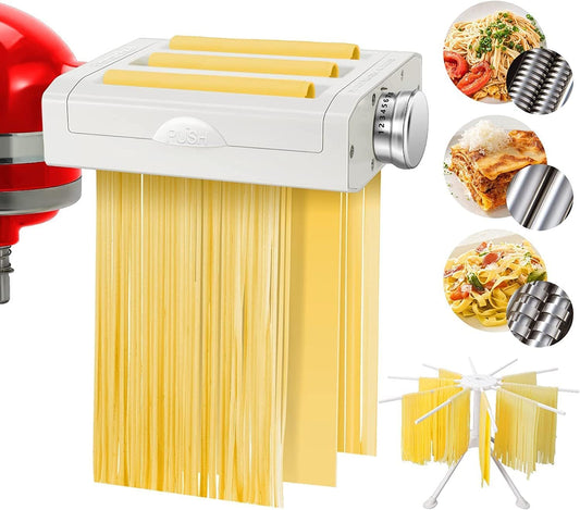 Pasta Attachment Accessories Set for KitchenAid Artisan - 3 in 1 Pasta Machine KitchenAid includes pasta roller, spaghetti cutter, fettuccine cutter (Artisan not included, Accessories only) - Pure White
