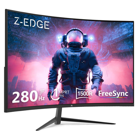 Z-Edge 27-inch curved gaming monitor with 280Hz (DP) and 240Hz (HDMI) refresh rates, 1ms MPRT response time, Full HD LED display, 350cd/m² brightness, 16:9 aspect ratio, FreeSync, HDMI 2.0 & DisplayPort 1.2 - Black (2025 Version)