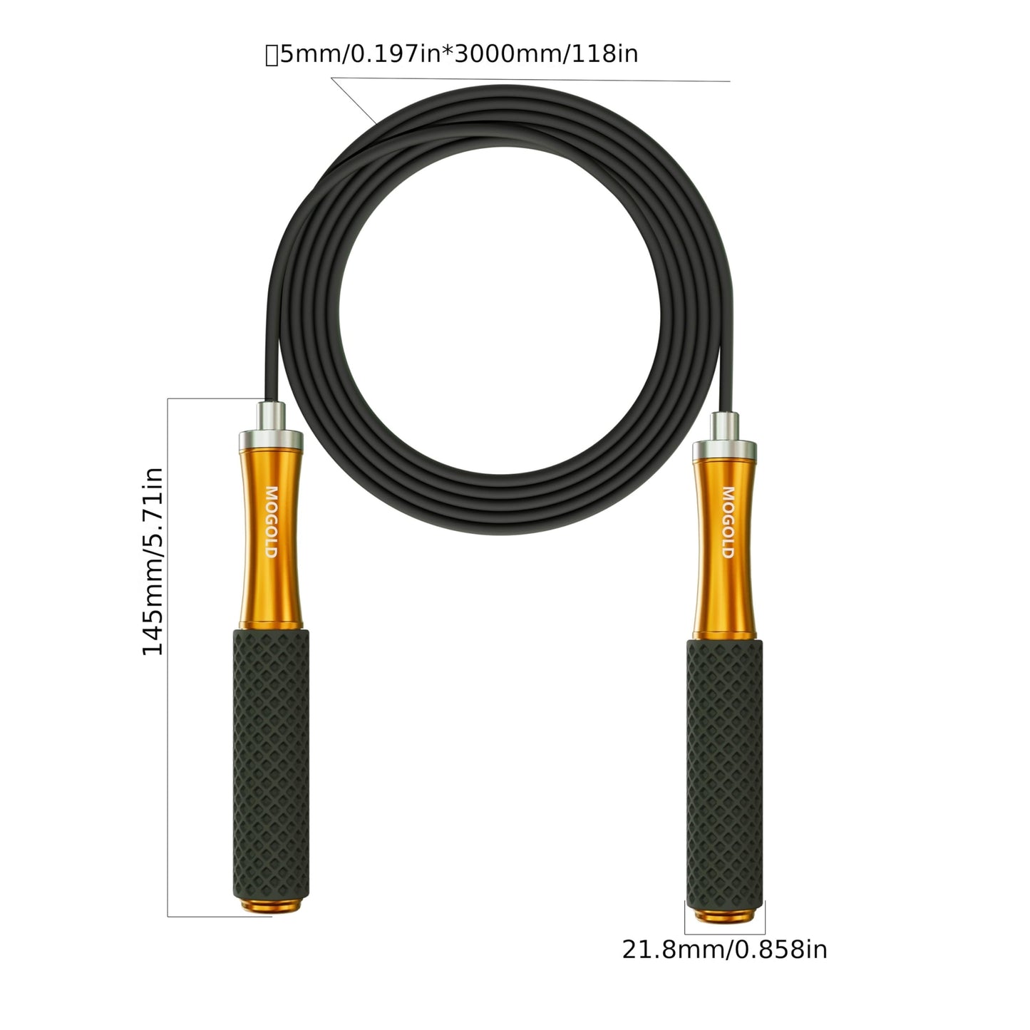 MOGOLD Skipping Rope for Kids Adults Fitness - Ball bearing skipping Rope, Metal handle, core with silicone grip, adjustable, 3m long jump rope, great for Workout, Fitness, Weight Loss
