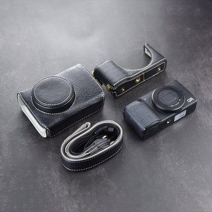 Rieibi GR II bag vintage PU leather camera case for GR II GRII GR2 DSLR camera protective cover with strap black, black, retro style
