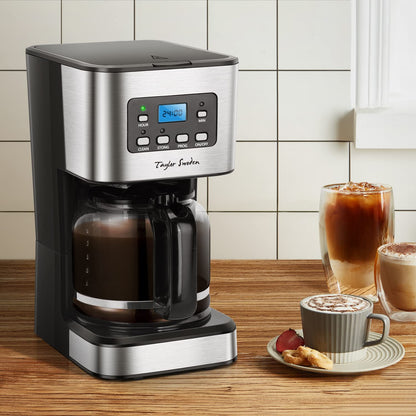 Taylor Swoden Darcy - 950W Coffee Maker with Timer, 1.5L Drip Coffee Maker 12 Cups, Auto Shut Off, Drip Stop, Reusable Filter and Heating Plate, BPA Free, Black, 2 Pieces
