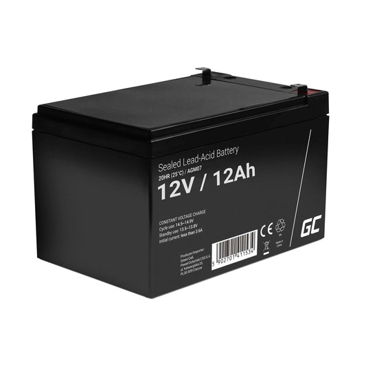 Green Cell AGM 12V 12Ah battery VRLA lead-acid battery replacement battery gel battery battery cyclically resistant unmanned toy, electric toy, alarm, emergency power, children's vehicles, children's quad, black