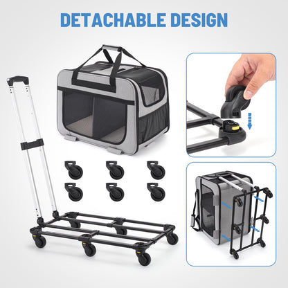 FASNATI Extra Large Cat Carrier for 2 cats up to 20kg, Foldable carriers for 2 cats with wheels, Large cat carrier for walks/camping, Grey.
