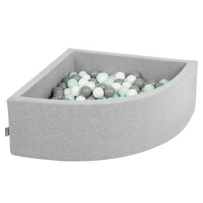 KiddyMoon Quarter Square Ball Pit Ball Pool 90X30cm/300 Balls ∅ 7cm Ball Pits for Babies Toddler Playpen, Made in the EU, Light Grey: White/Grey/Mint