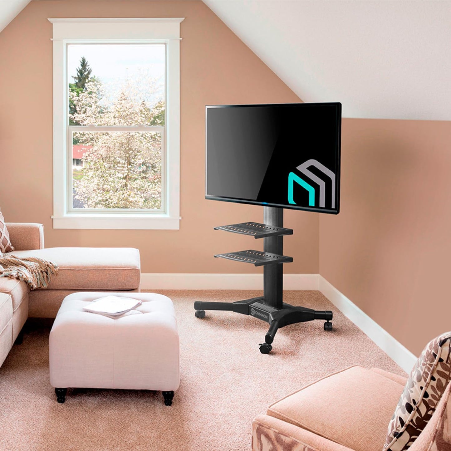 ONKRON Mobile TV Stand TV Stand Foot TV Cart Stand 32-55 inch height adjustable on wheels for flat and curved TVs monitors floor stand with bracket VESA TS2551 Black