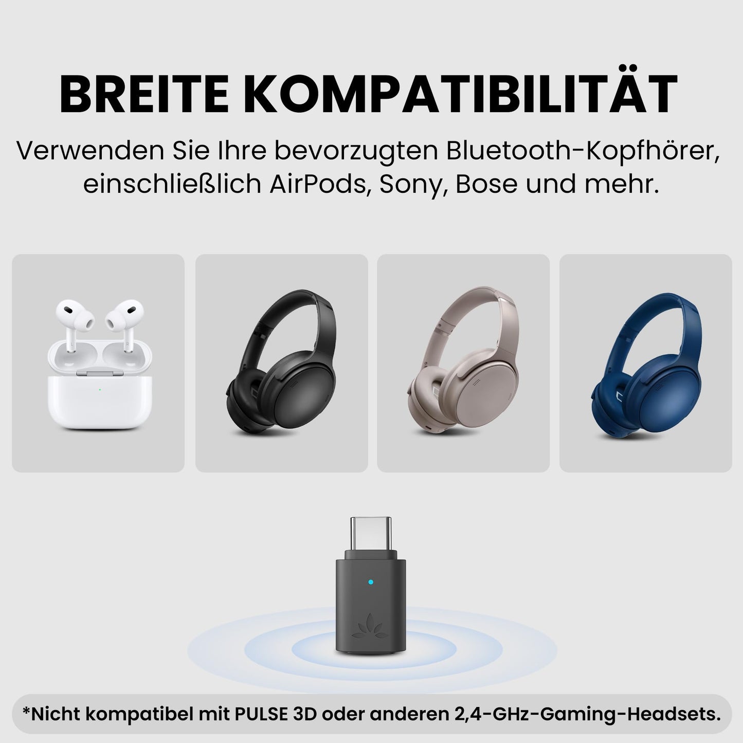 Avantree C81-Gaming - USB-C Bluetooth 5.3 audio adapter for PS5, Qualcomm chip, aptX Adaptive & HD, premium sound, compatible with AirPods, Bose headphones & more.