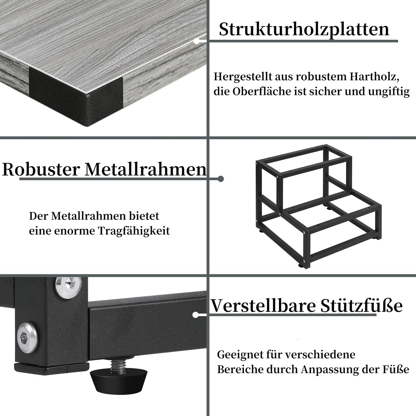 LIANTRAL Step Stool for Adults and Kids, 2-Step Stool, Heavy Duty Steel and Stable Wooden Stool, Holds up to 200KG, Step Stool for Bed, Kitchen, Bathroom, Grey