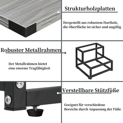 LIANTRAL Step Stool for Adults and Kids, 2-Step Stool, Heavy Duty Steel and Stable Wooden Stool, Holds up to 200KG, Step Stool for Bed, Kitchen, Bathroom, Grey