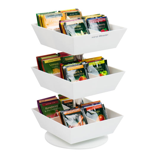 Mind Reader Tea Bag Carousel, Tea Station Organizer, Countertop Storage, Tea Holder, Kitchen, 6.75" L x 6.75" W x 11.5" H, White